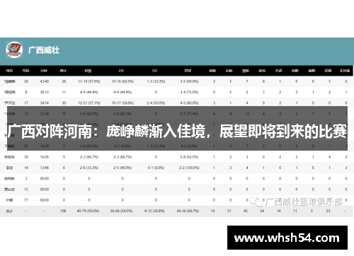 广西对阵河南：庞峥麟渐入佳境，展望即将到来的比赛