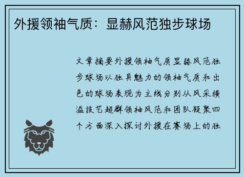 外援领袖气质：显赫风范独步球场